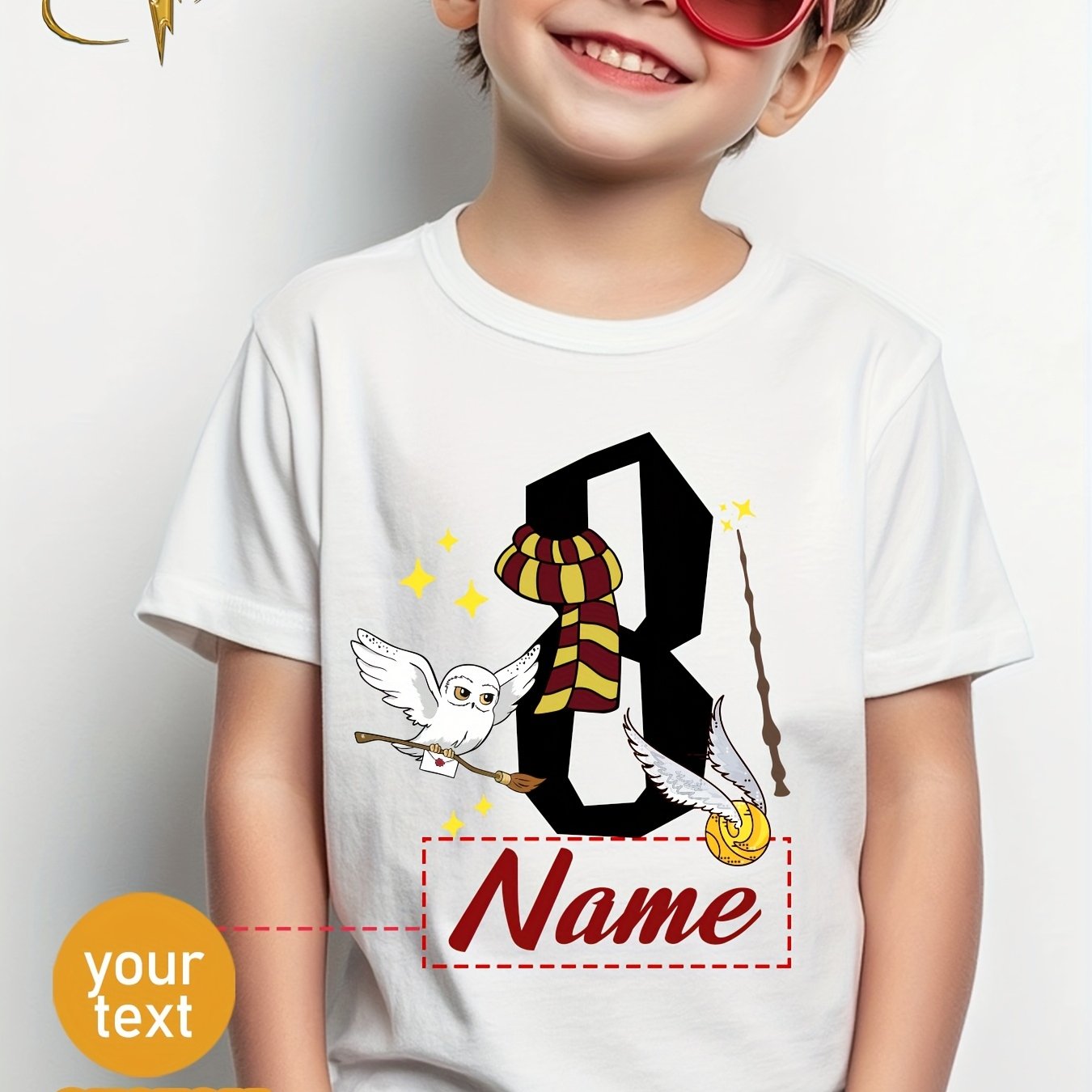 E-shop Harry Potter Geburtstags-T-Shirt für Jungen, geeignet für Kinder von 4 bis 10 Jahren, mit Harry Potter Prints, personalisierbar, 1 Stück, Sommer