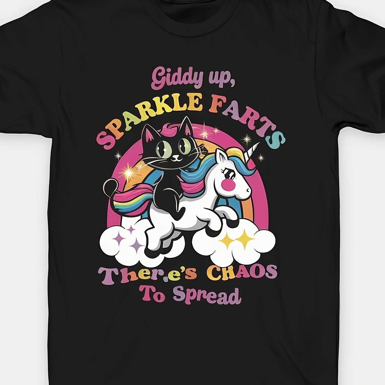 TEMU T-shirt graphique amusant pour hommes avec des fumiers scintillants , un design ludique avec un et un licorne, idéal pour une tenue décontractée