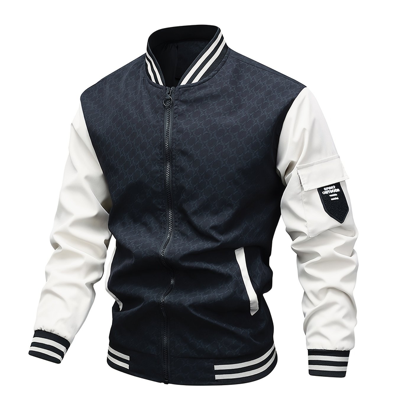 TEMU Men's Casual Zip Up Color Jacket, Chic Baseball Collar Thin Varsity Jacket