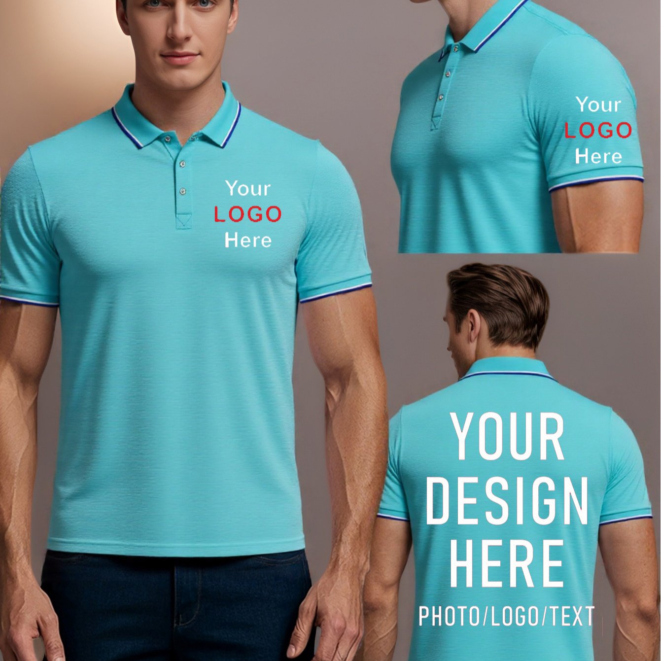 TEMU Customizable Men's Shirt - Light Short Sleeve Summer Shirt With Personalized Photo Printing On Chest, Sleeve & Back - Breathable Fabric For