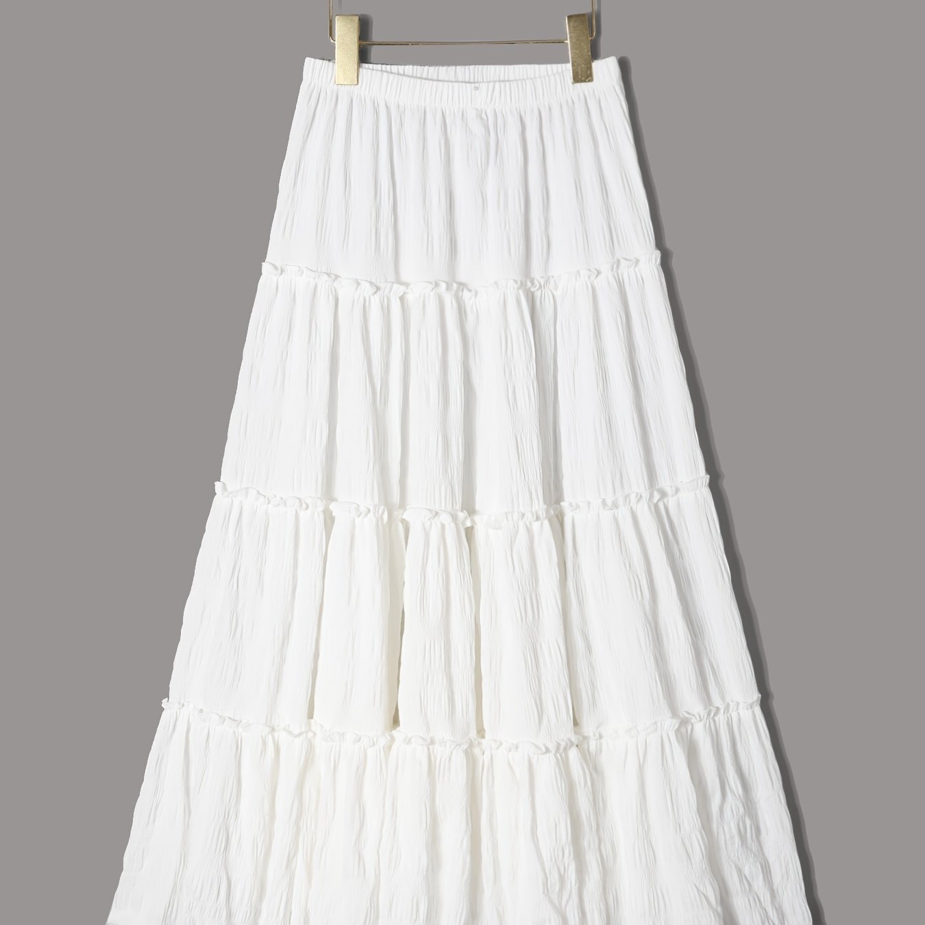 Image of Tween Girl Textured Woven Fabric Splicing Ruffle Pagoda Style Holiday Casual White Skirt