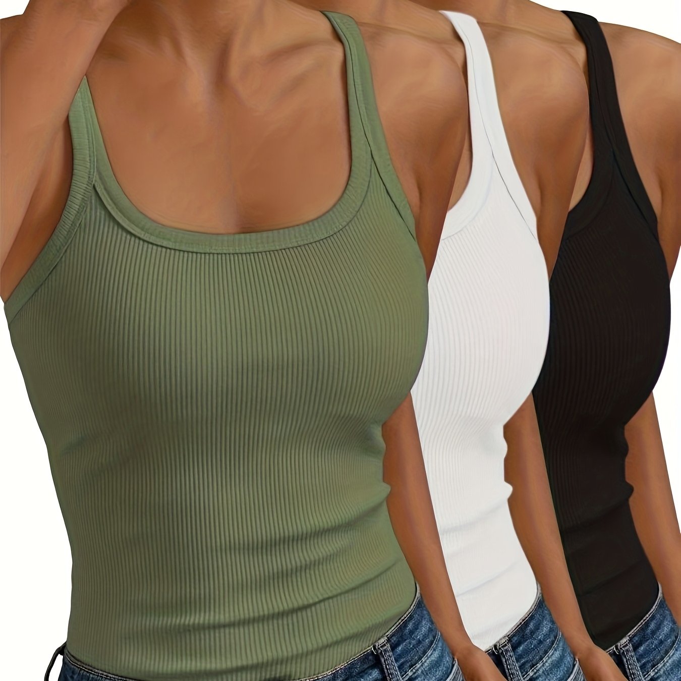 3pcs Set Of Women's Elegant Summer Camisole Tops, A Popular Outerwear Style