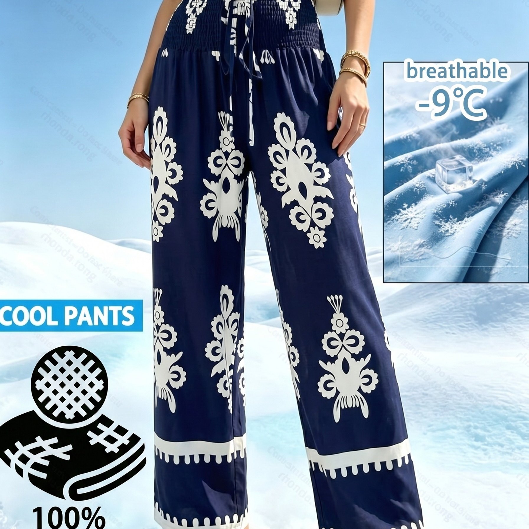 Trendy Tribal Print Waist-tie Fashion Casual Printed Pants, Women's Long Wide-leg Trousers