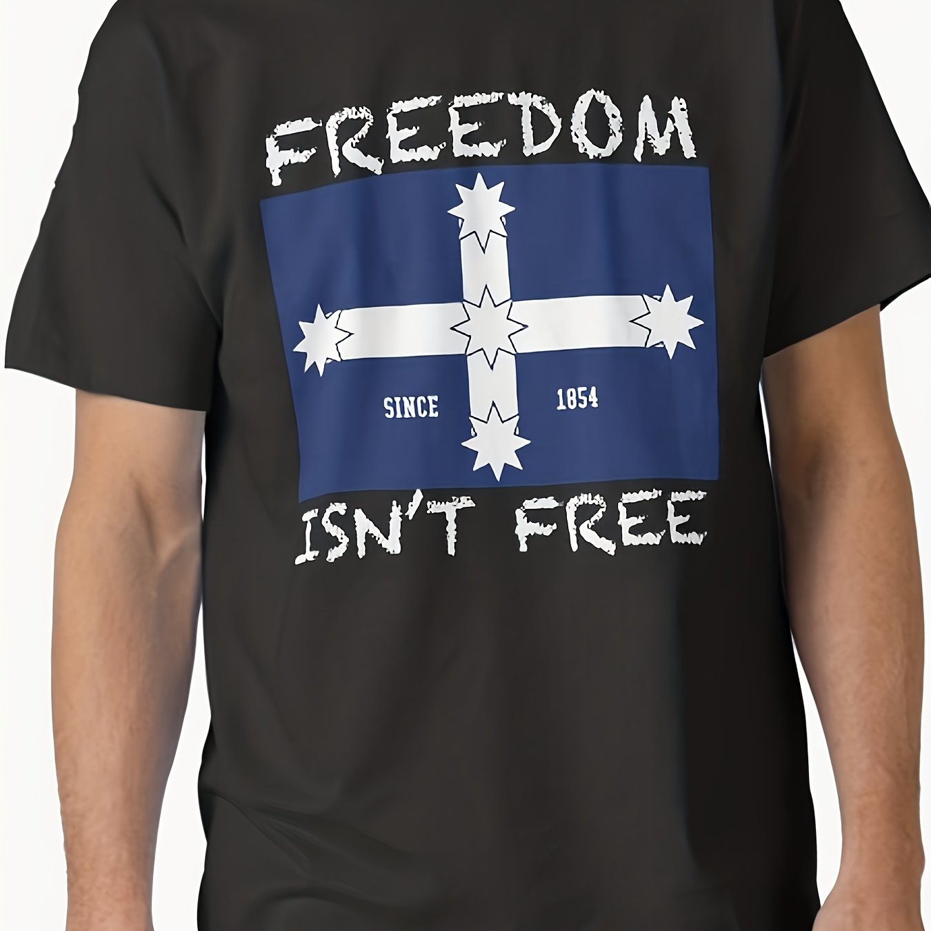 TEMU Eureka Flag Southern Cross Shirt T Shirt Black Graphic T Shirt, Loose Casual Streetwear Fit, Soft Short Sleeve For Daily Wear