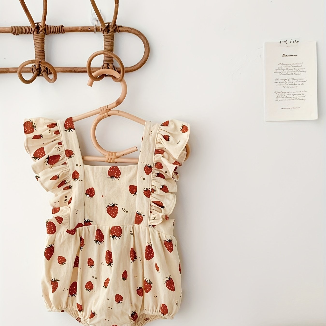 Summer Baby Strawberry Print Flutter Sleeve Bodysuit, Perfect For Outdoor