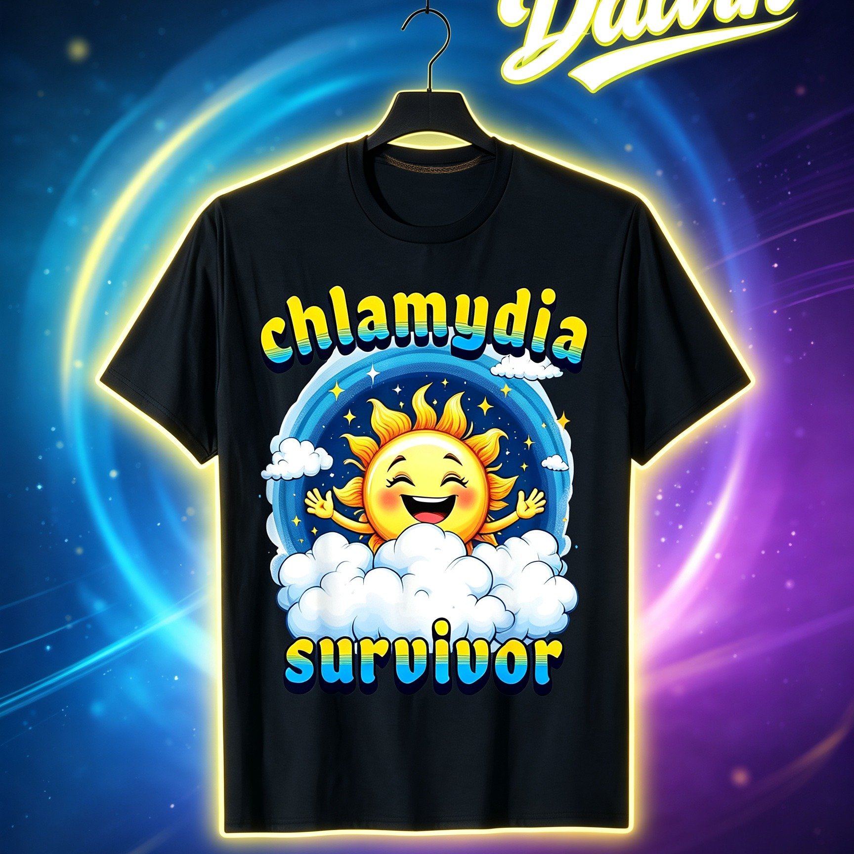 TEMU Rude Novelty Trachoma Survivor Funny Sexually Transmitted Disease Joke Sun Cartoon T-shirt
