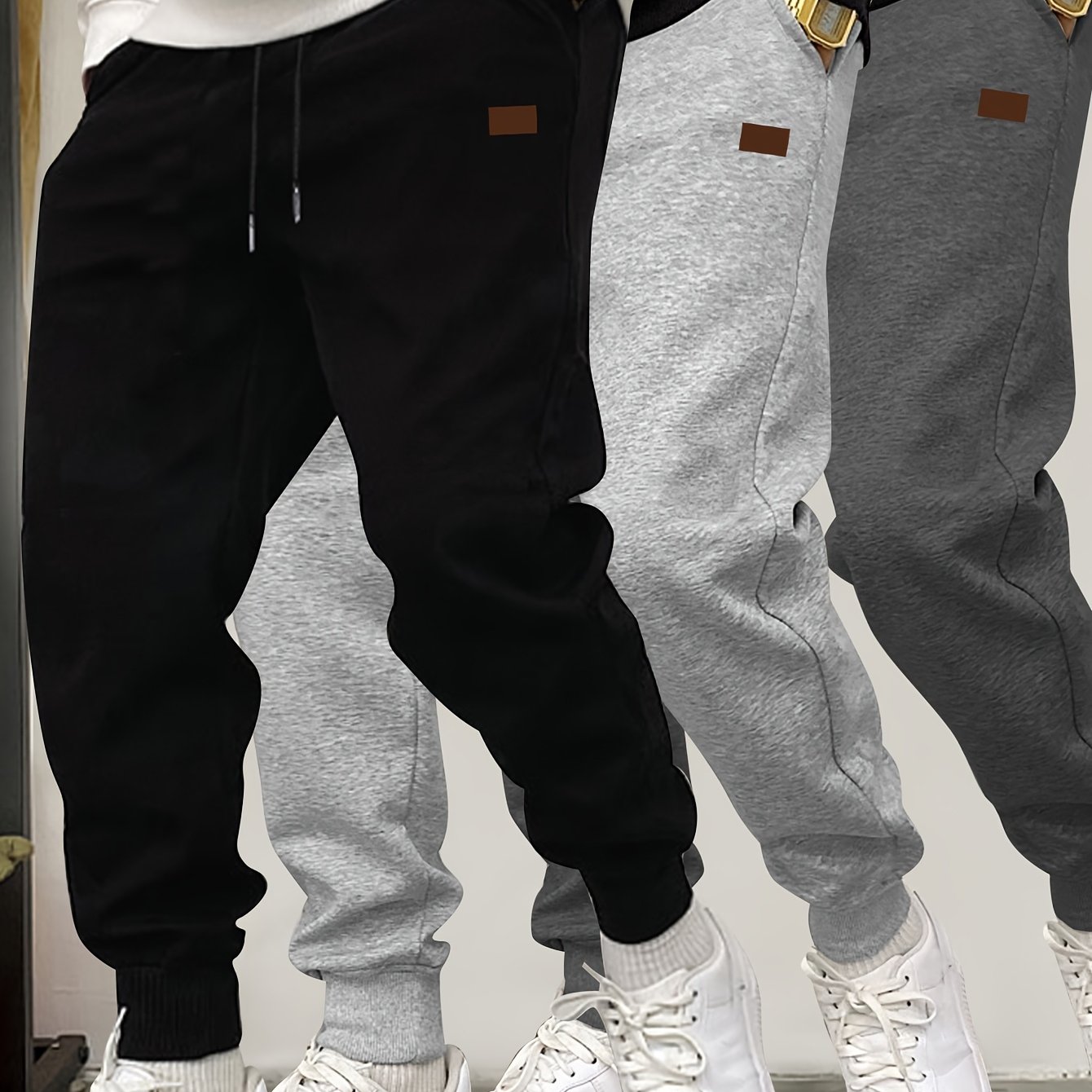 TEMU 3pcs Men's Casual Jogger Sweatpants, Autumn/winter Outdoor Drawstring Pants For Sports