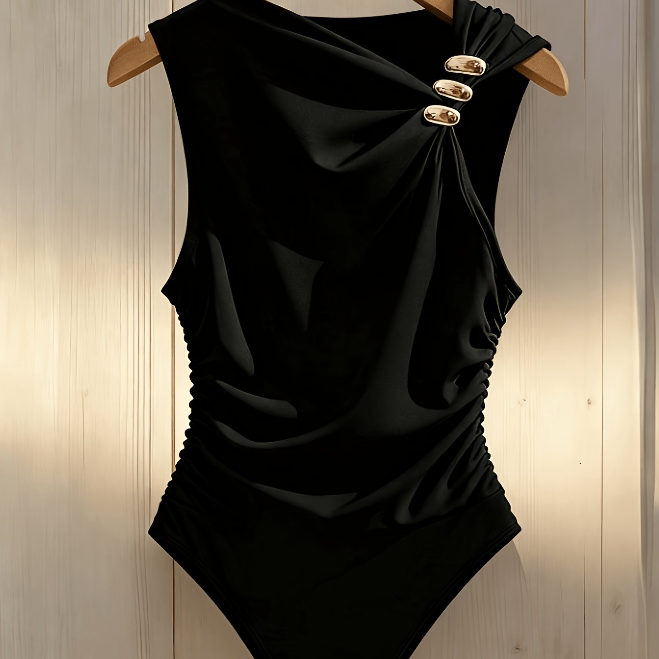 TEMU Asymmetric Neckline With Metal Detailing, Waist-cinching Bodycon Jumpsuit