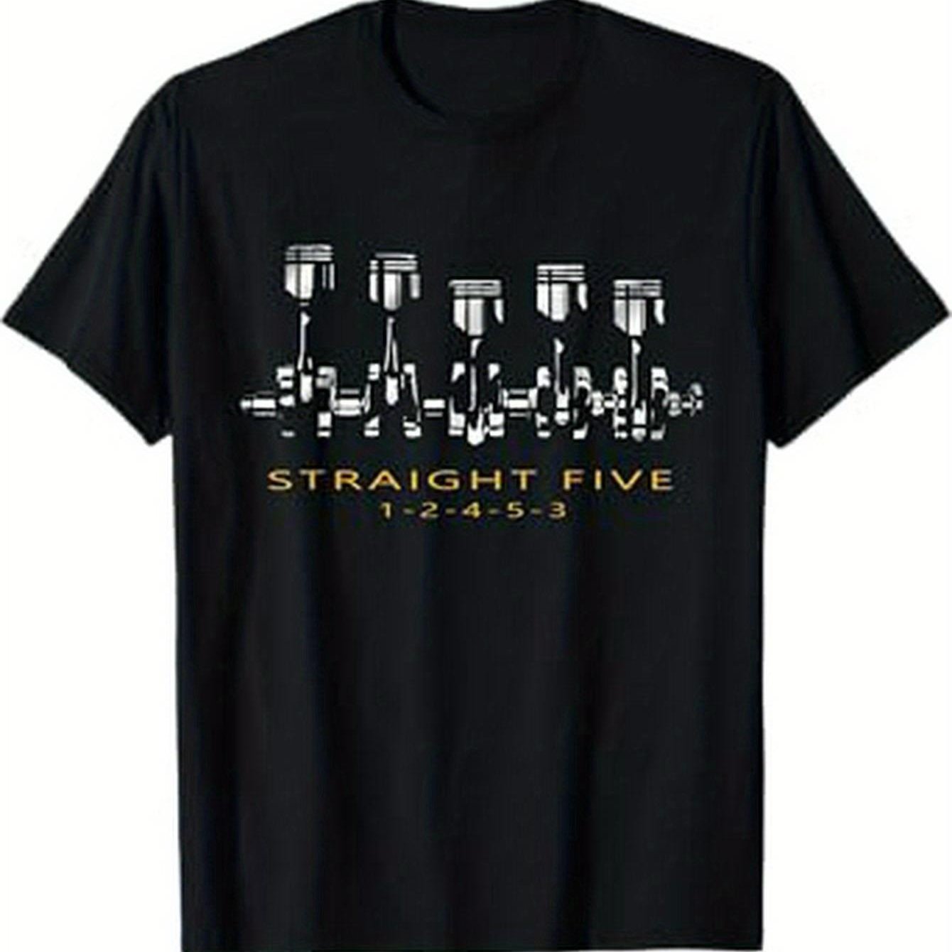 Image of 5 Cylinder Engine Fan - Turbo V70r Enthusiast T-shirt, 1pc Men's T-shirt, Made Of, Suitable For , Great For An For , Holiday Presents, Sizes S-xxxl, Black, Fabric Weight 180g