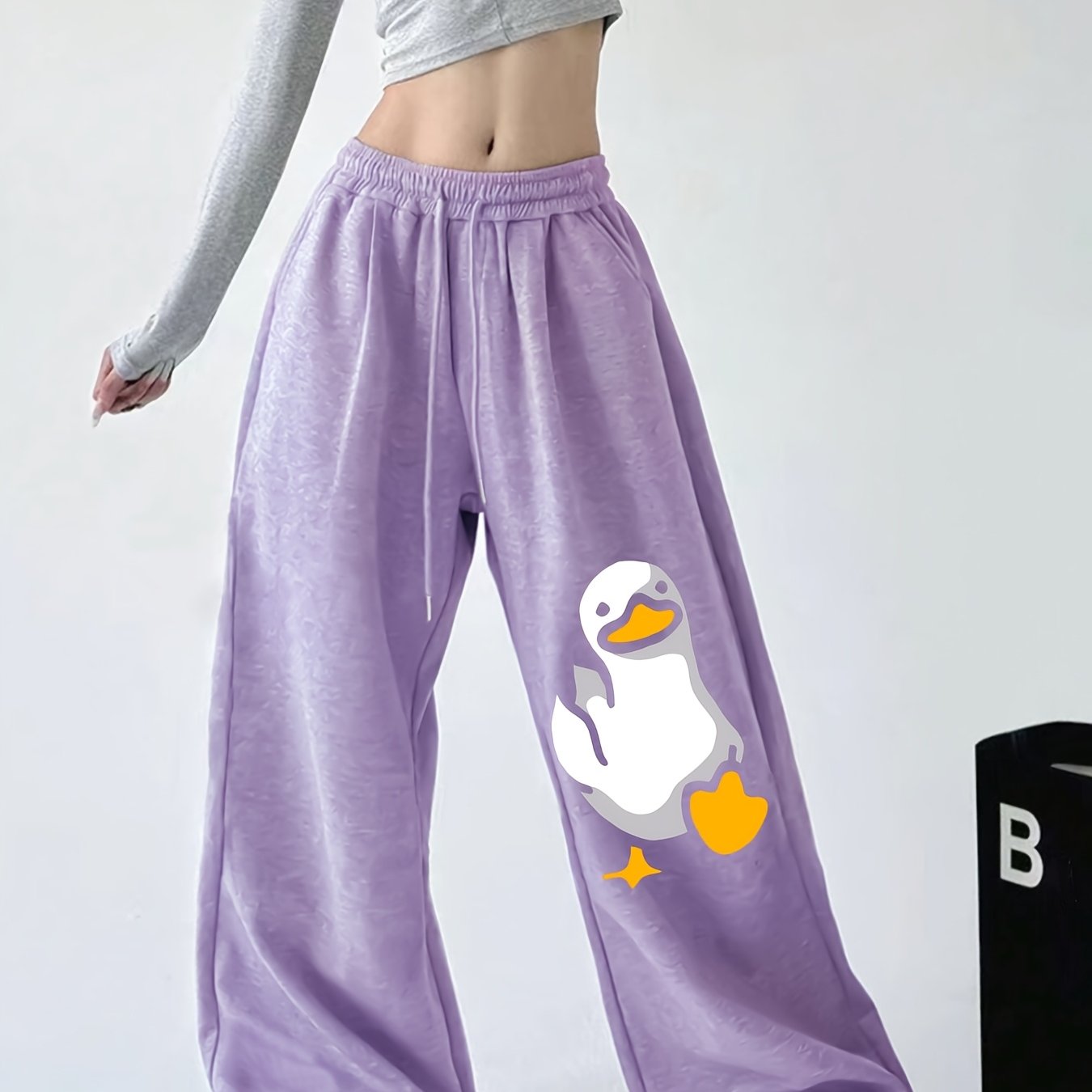TEMU Pattern Print Fashion Versatile Drawstring Elastic Waist Design, Casual Women's Wide Loose Straight Long Pants