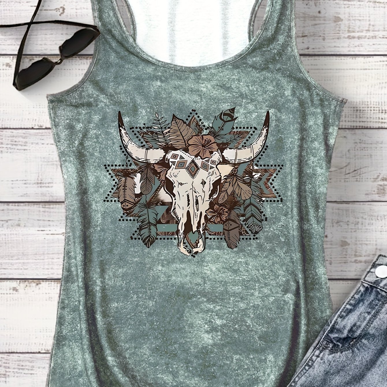TEMU Graphic Print Tank Top, Sleeveless Casual Top For Summer & Spring, Women's Clothing