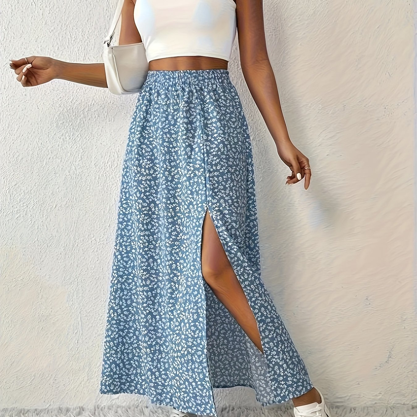 Small Temperament Cinched Slit Midi Skirt