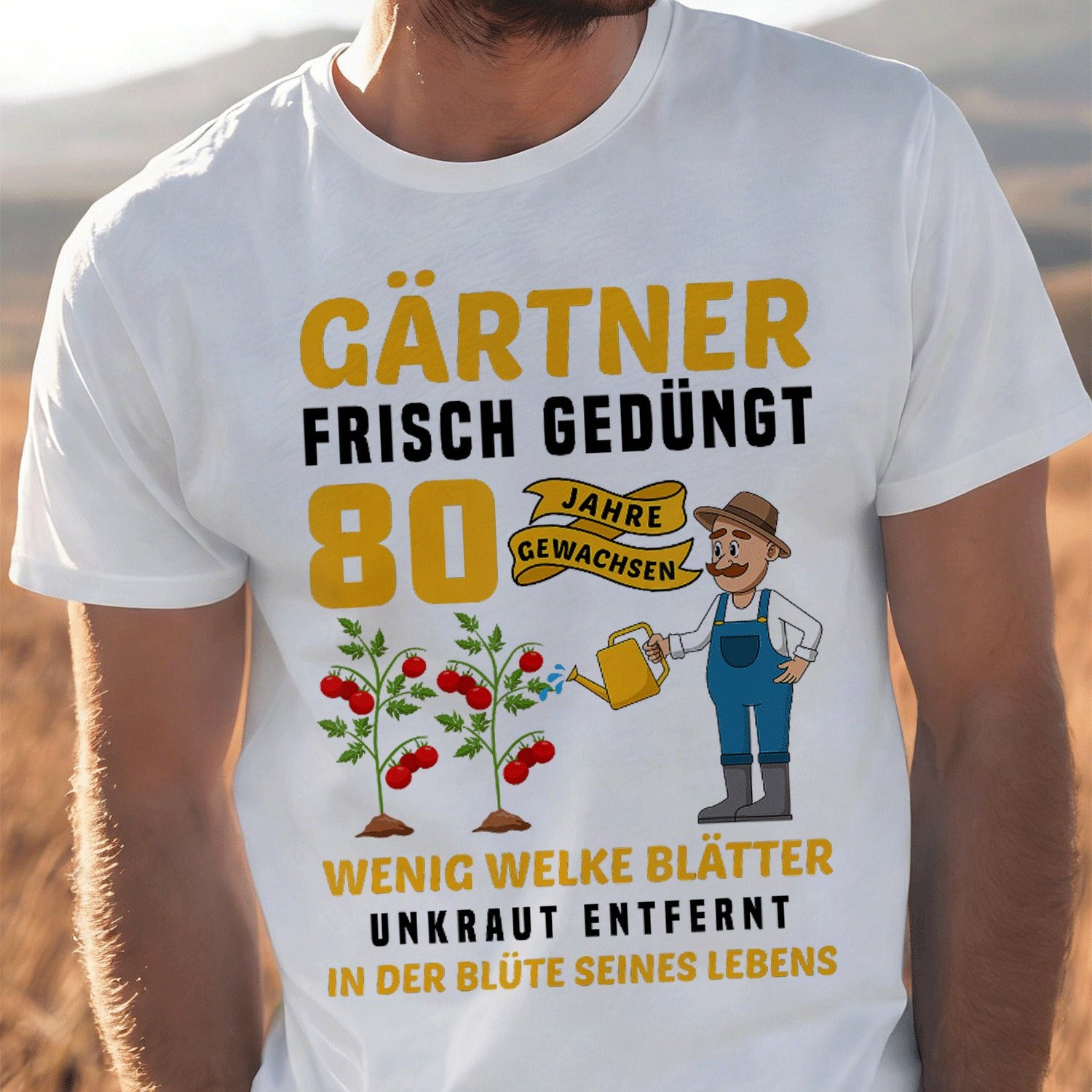 Image of Men' & Women' 80th Birthday Gardening T-shirt - Funny Gift Suitable For , Unisex Round Neck Casual Shirt With Themed, Machine Washable For Wear (ideal For 80 Year Olds)