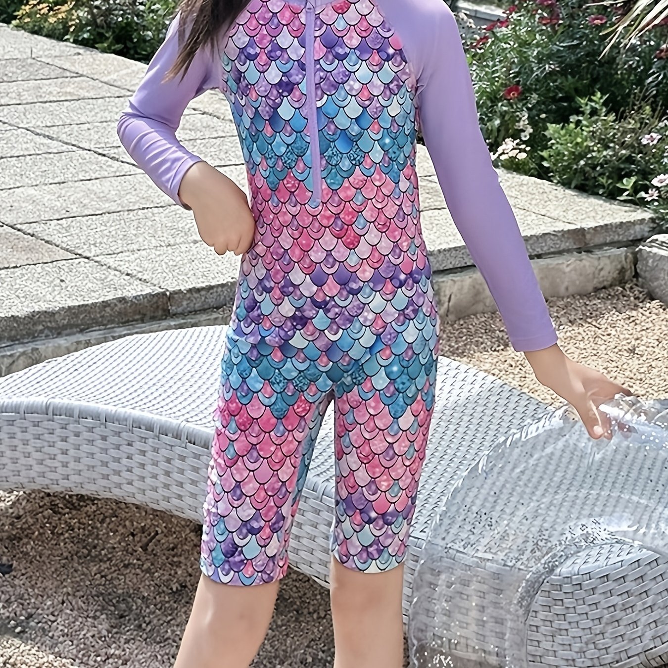 Image of 1pc Of Mermaid One-piece Swimsuit Summer One-piece Swimsuit For Middle And Large Children Cute Swimsuit 120-130-140 Without Removable Chest Pads, 150-160-170 With Removable Chest Pads