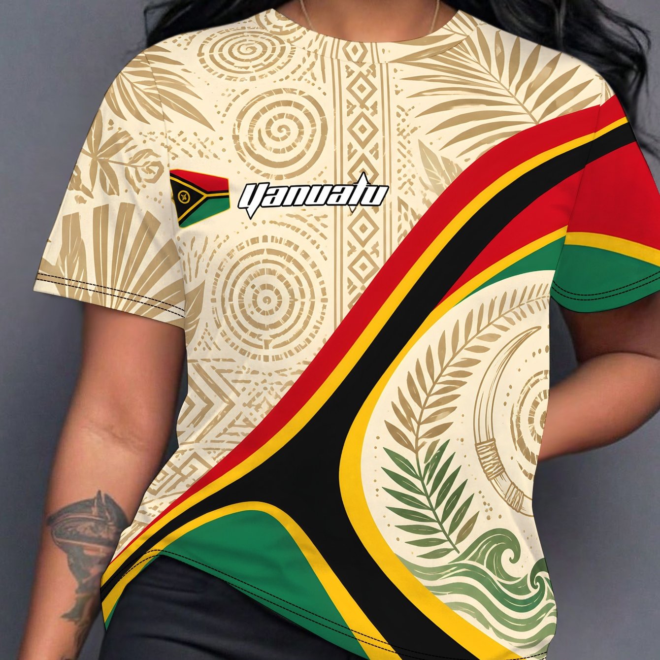 TEMU Vanuatu Sand Drawing Pride Women's Casual Short Sleeve T-shirt With Printed Design - No Texture//sequins
