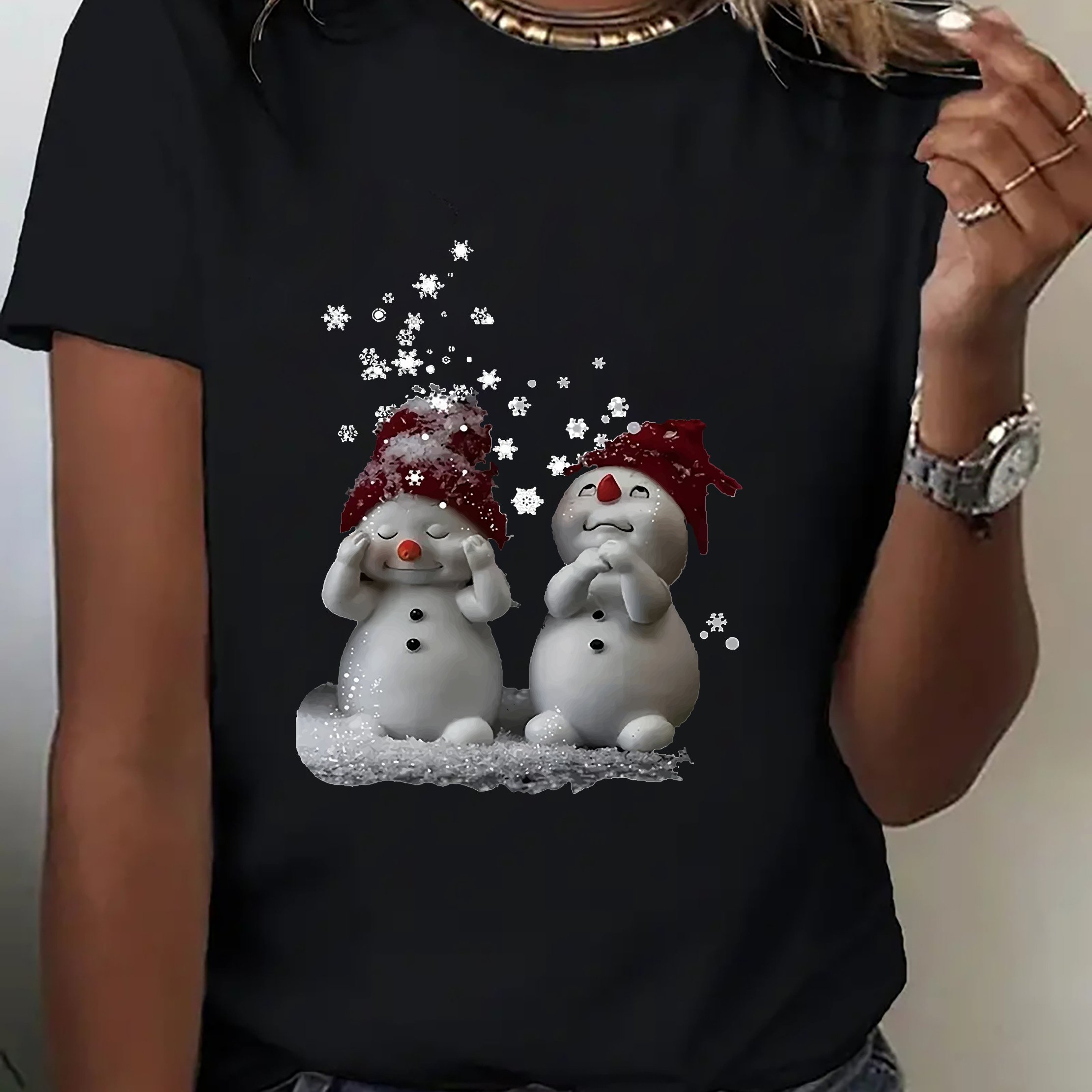 TEMU Women's Fashion Casual Sweatshirt American Christmas Snowman Print T-shirt