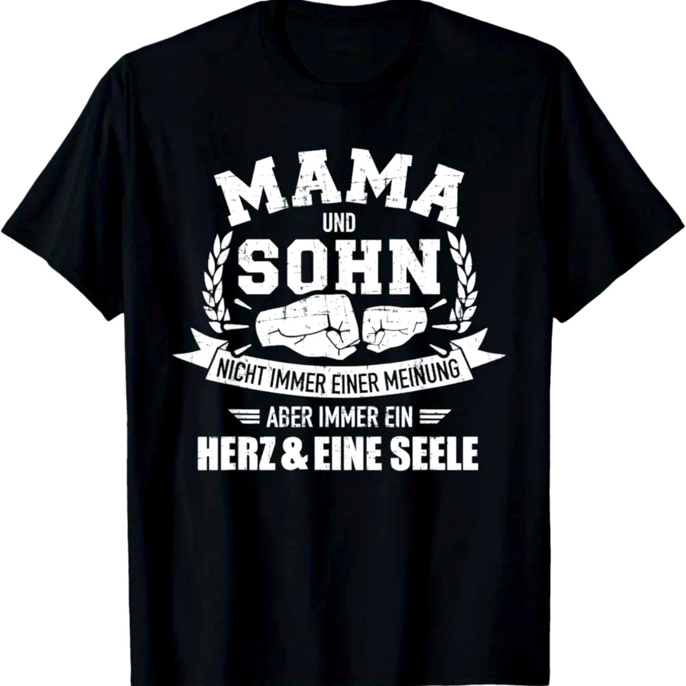 Image of Mother And Son Matching T-shirt | German Mama And Son Heart And Soul Slogan, Black With White Print, Casual Round Neck Short Sleeve Shirt For Family Bonding, , Machine Washable Adult Apparel