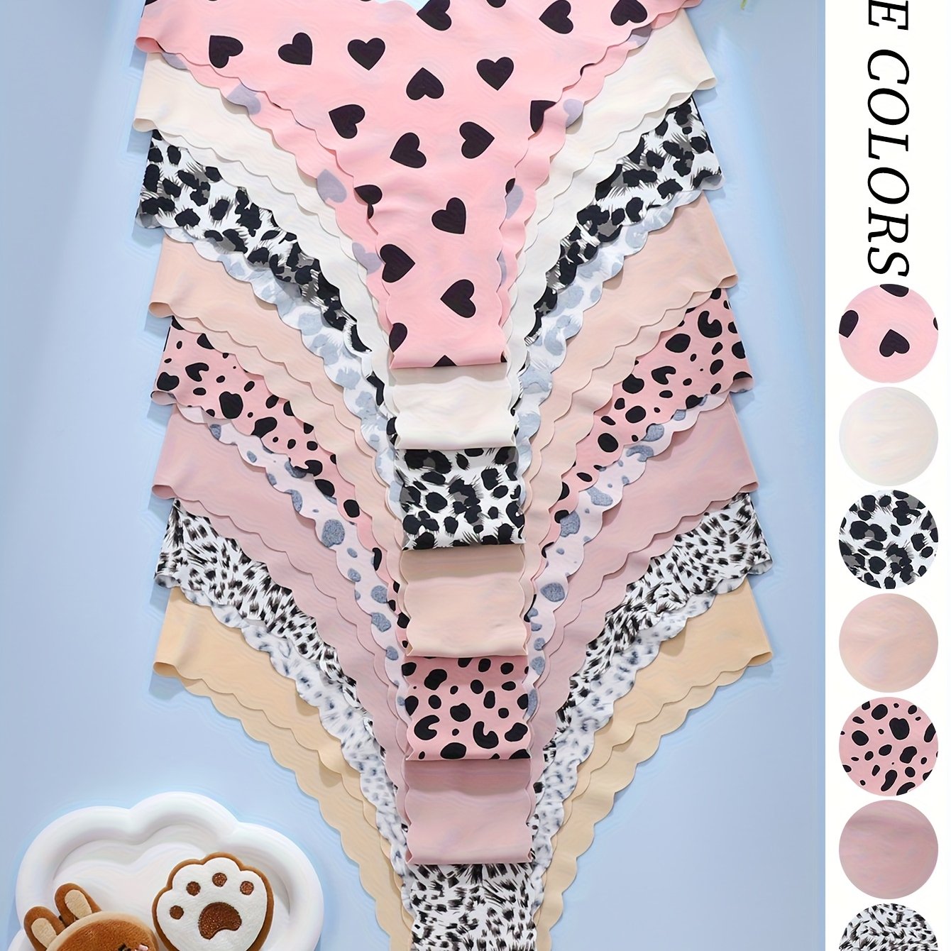 E-shop 8er-Pack Damen Unterwäsche mit Leopardenmuster, bequeme nahtlose Damen Slips mit V-förmigem Lift und gewellten Spitzenkanten, geeignet für Sport