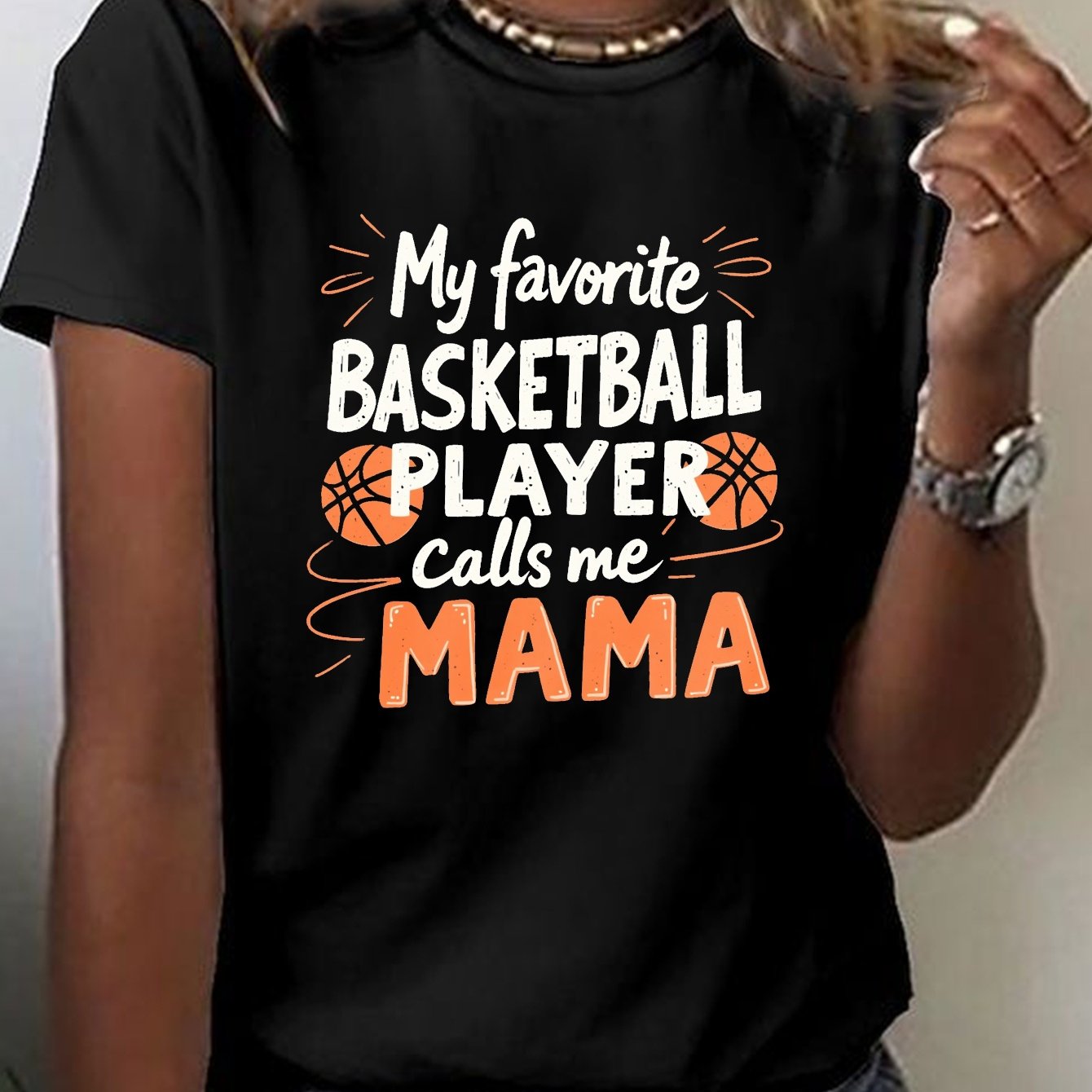 TEMU Casual Short-sleeve Crew Neck T-shirt Featuring A Basketball Mom Design, Perfect For Spring And Summer, Women's Apparel