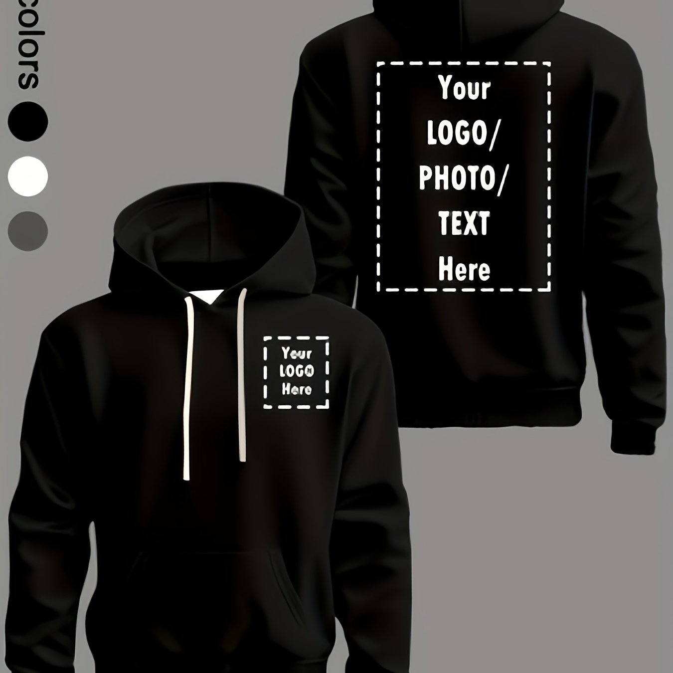 TEMU Front And Back Printing - Customizable Men's Hoodie, Loose Fit With Kangaroo Pocket, Machine Washable, For Company, Club, Group, And Individual
