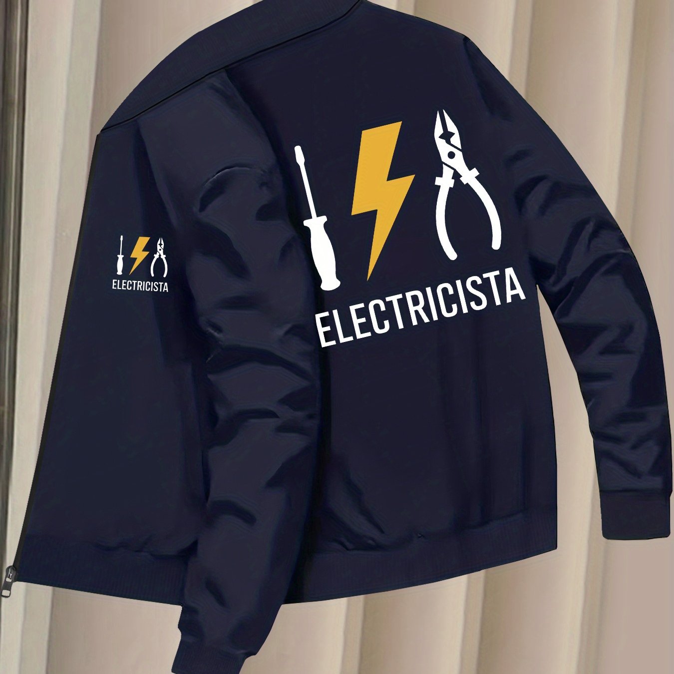 TEMU Giacca da a tema elettricista con e motivi di attrezzi da elettricista - Giacca con cerniera e tasche, design elettrico , adatta per giacche