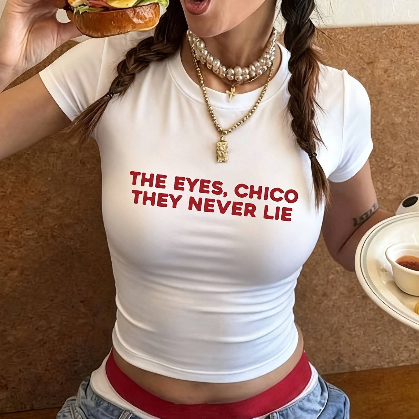 TEMU European And Hot 1pc Women's Casual Top, Vintage , Relaxed Y2k Street Style, Sweet And Cool, Casual Personality, Korean Style, Instagram Cartoon