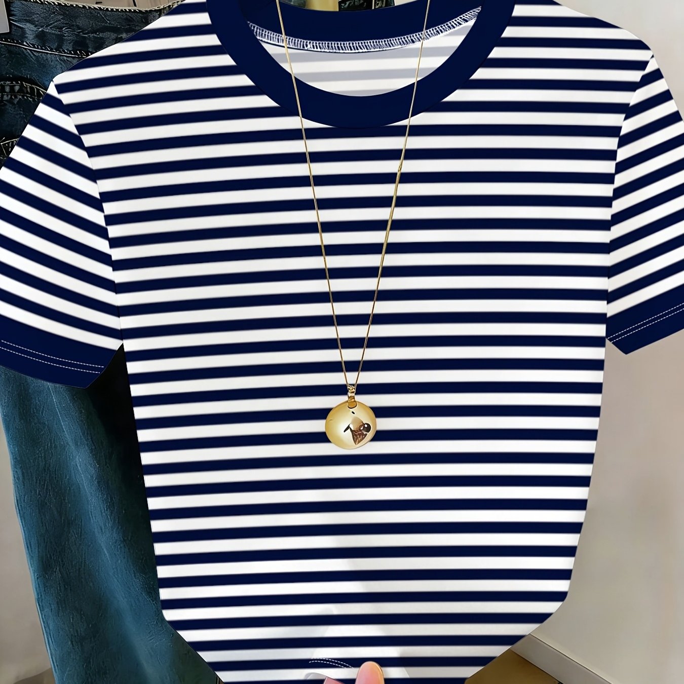 TEMU Short Sleeve T-shirt, Retro Sailor Style Casual Top, A Perfect Gift