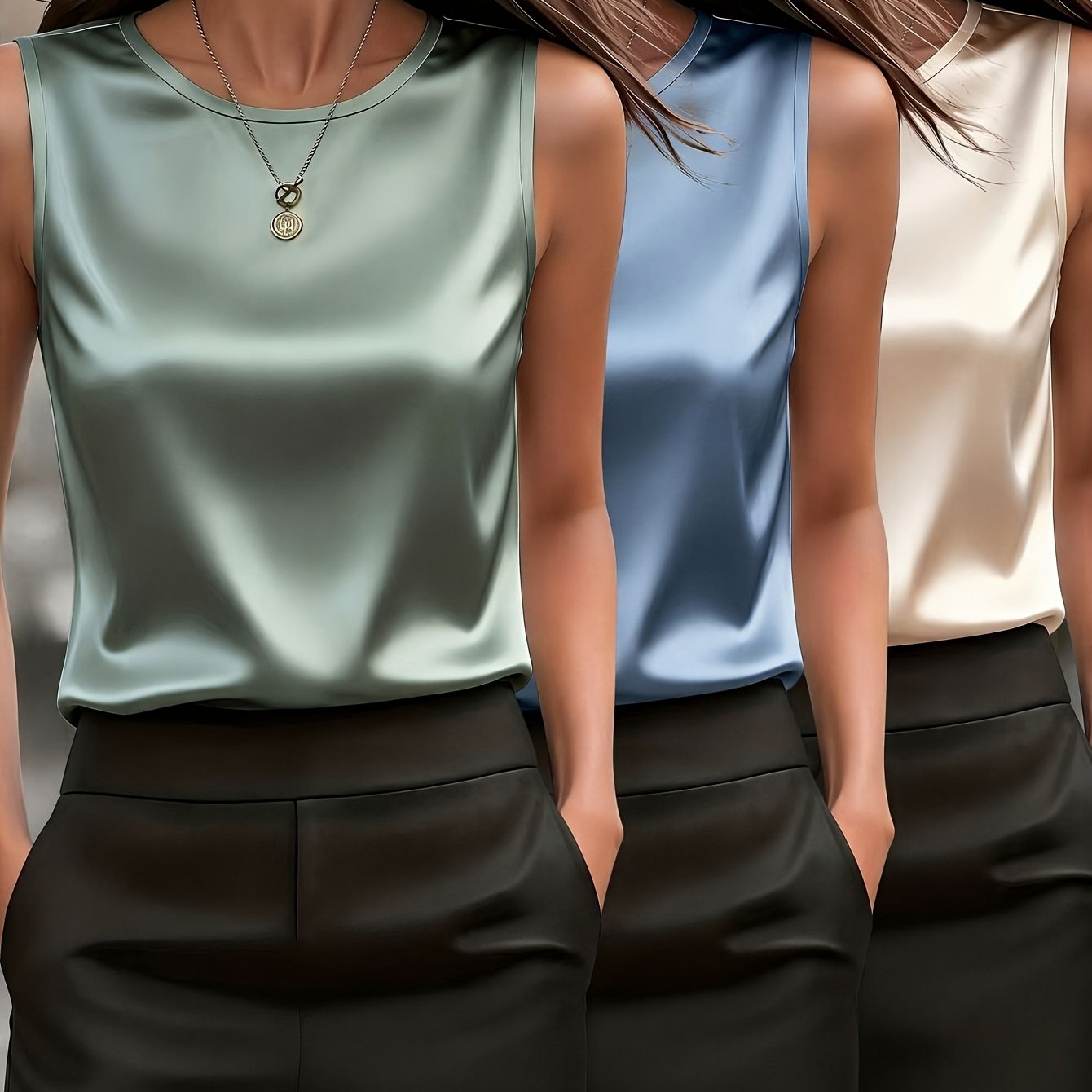 TEMU Women' Color Office Formal Slim Elegant Top Vest 3pcs Set