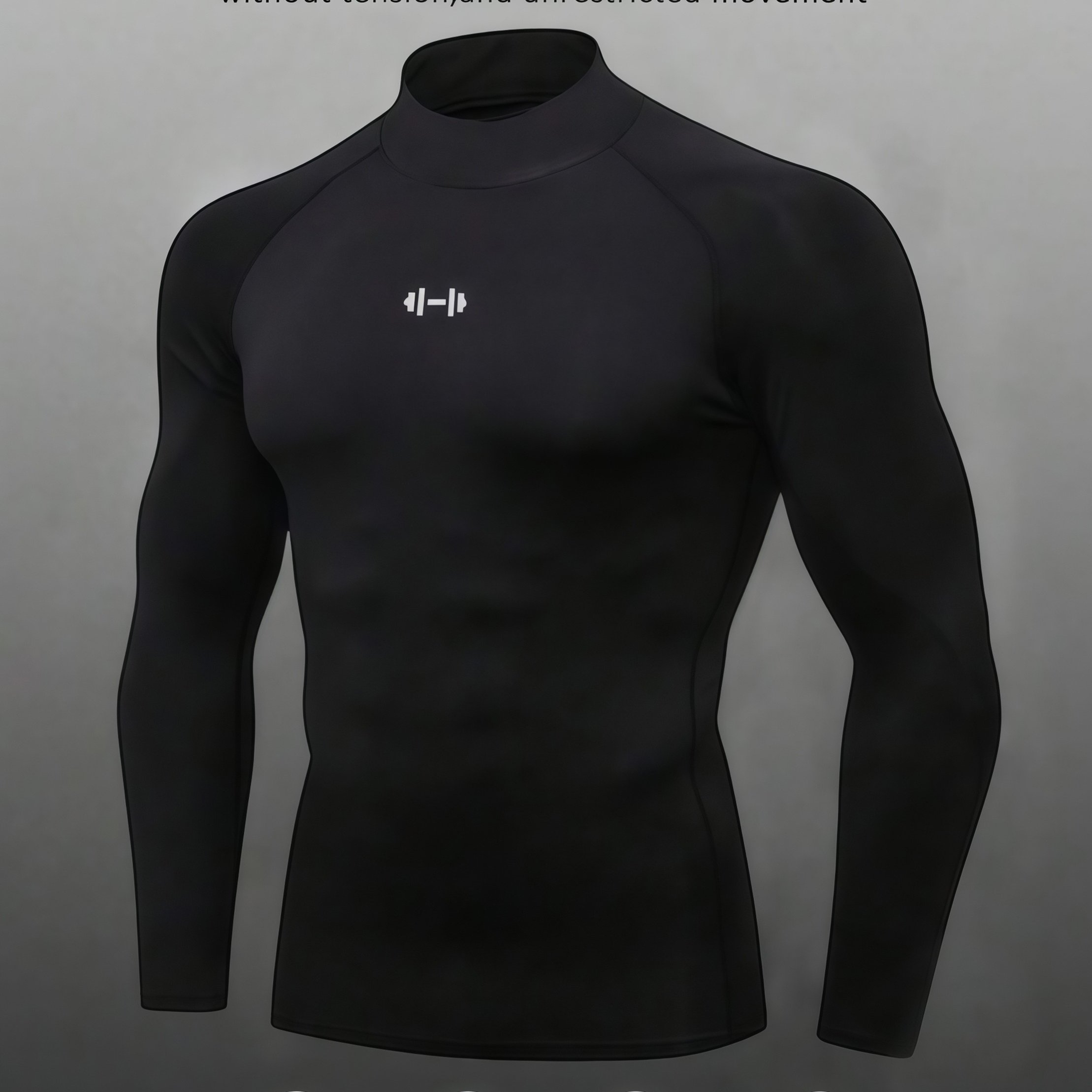 TEMU Men's Black Stand Collar Long Sleeve Sports T-shirt Breathable Comfortable Slim Fit For Gym Training Compression Gym Top