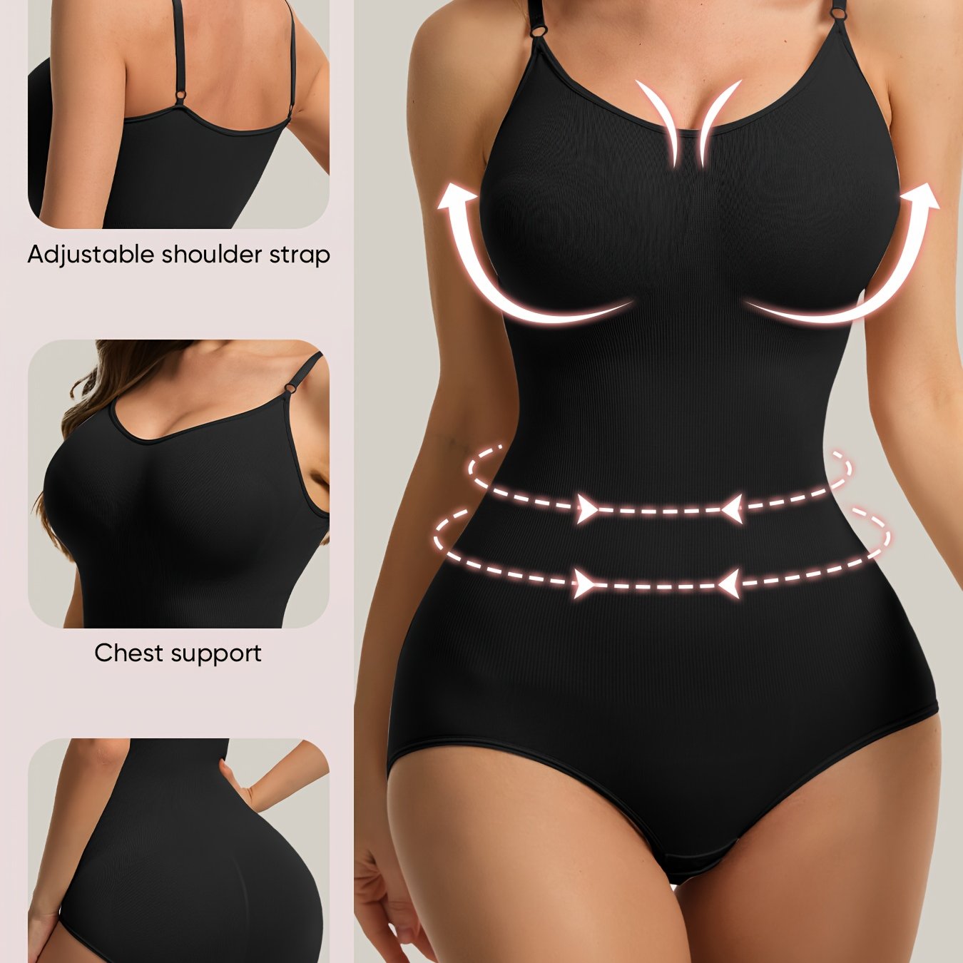 Image of Seamless Body Shaping Bodysuits For Tummy Control, Solid Color, Bodysuits, Fabric, Lifting And Slimmer Body Shaper