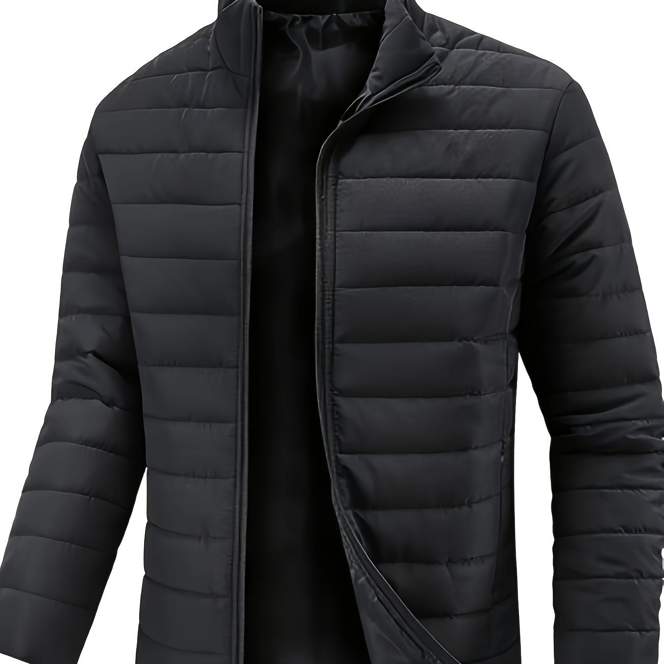 Men's Winter Warm Windproof Jacket, Collar Solid With Zippered Pockets, - Polyester Padded Insulated Outerwear, Versatile Winter Coat Suitable For Outdoor Activities, Running, Fishing, And Casual Wear