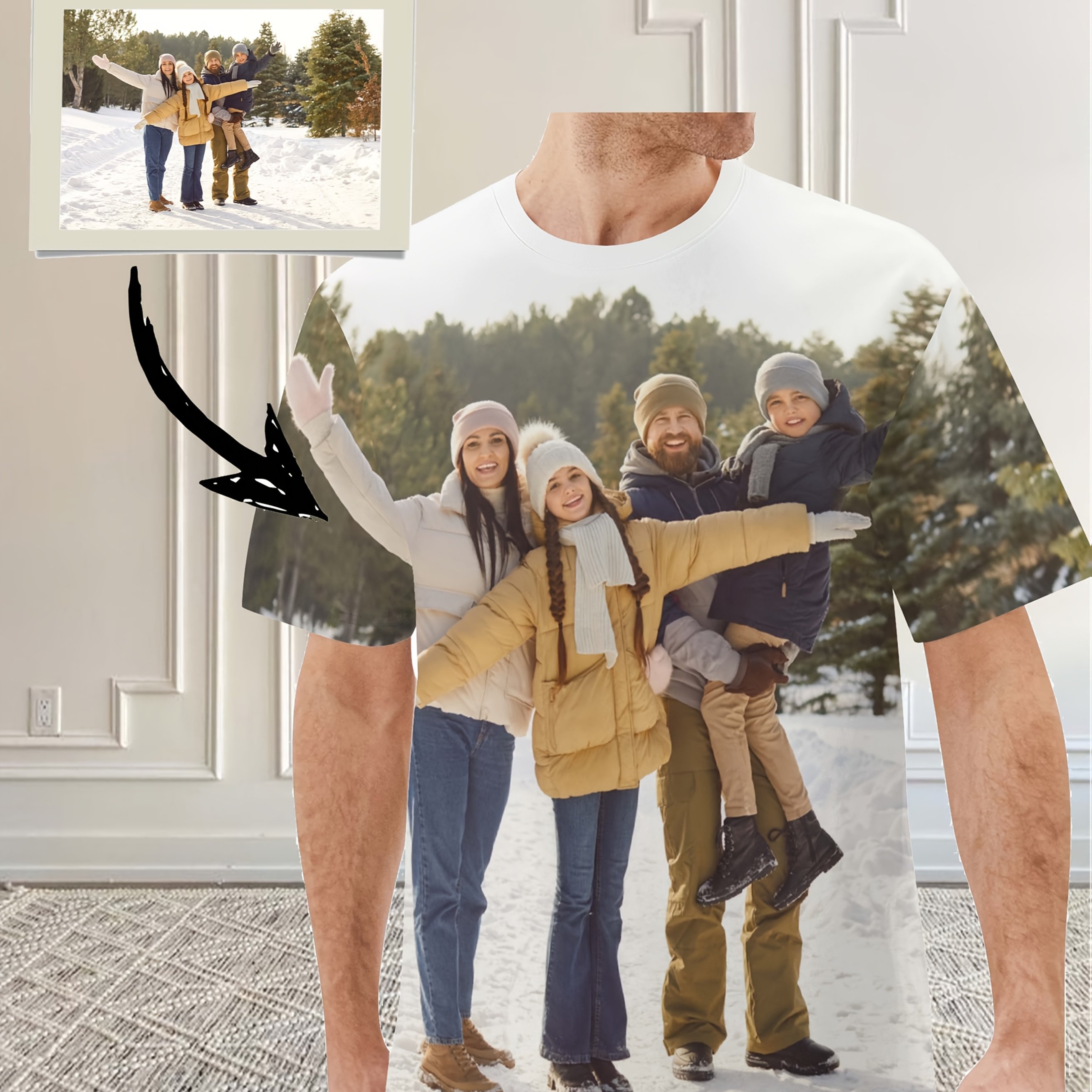 TEMU Customized Men's Graphic T-shirt - Personalized Family Photo Print, Soft & Comfortable Short Sleeve, Casual Round Neck, Perfect Gift For , Wear,