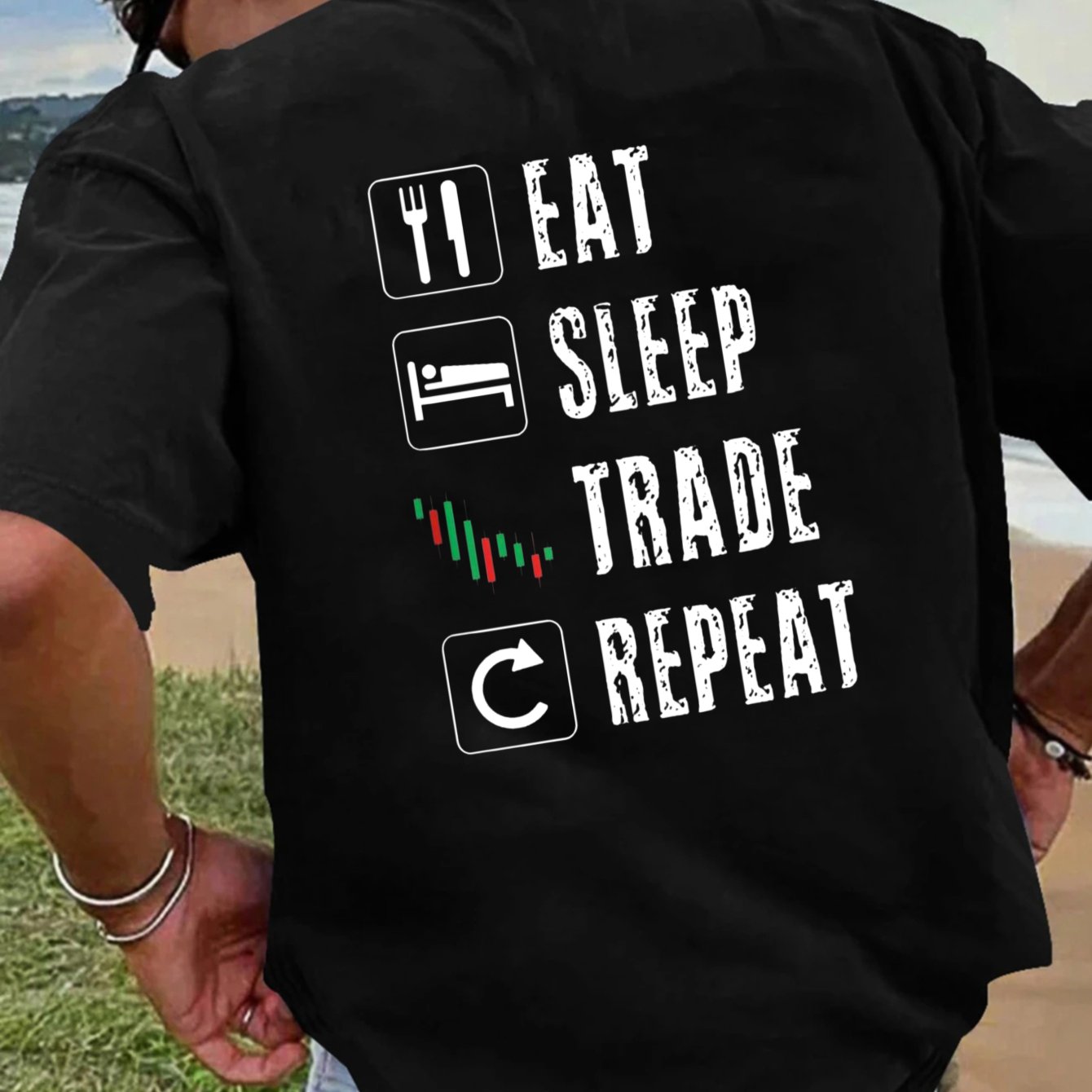 Men's Trade Repeat Trading Graphic T-shirt - 100% Cotton Soft Crew Neck Short Sleeve Casual Tee With Back Print For Traders, Stock Market Enthusiasts &