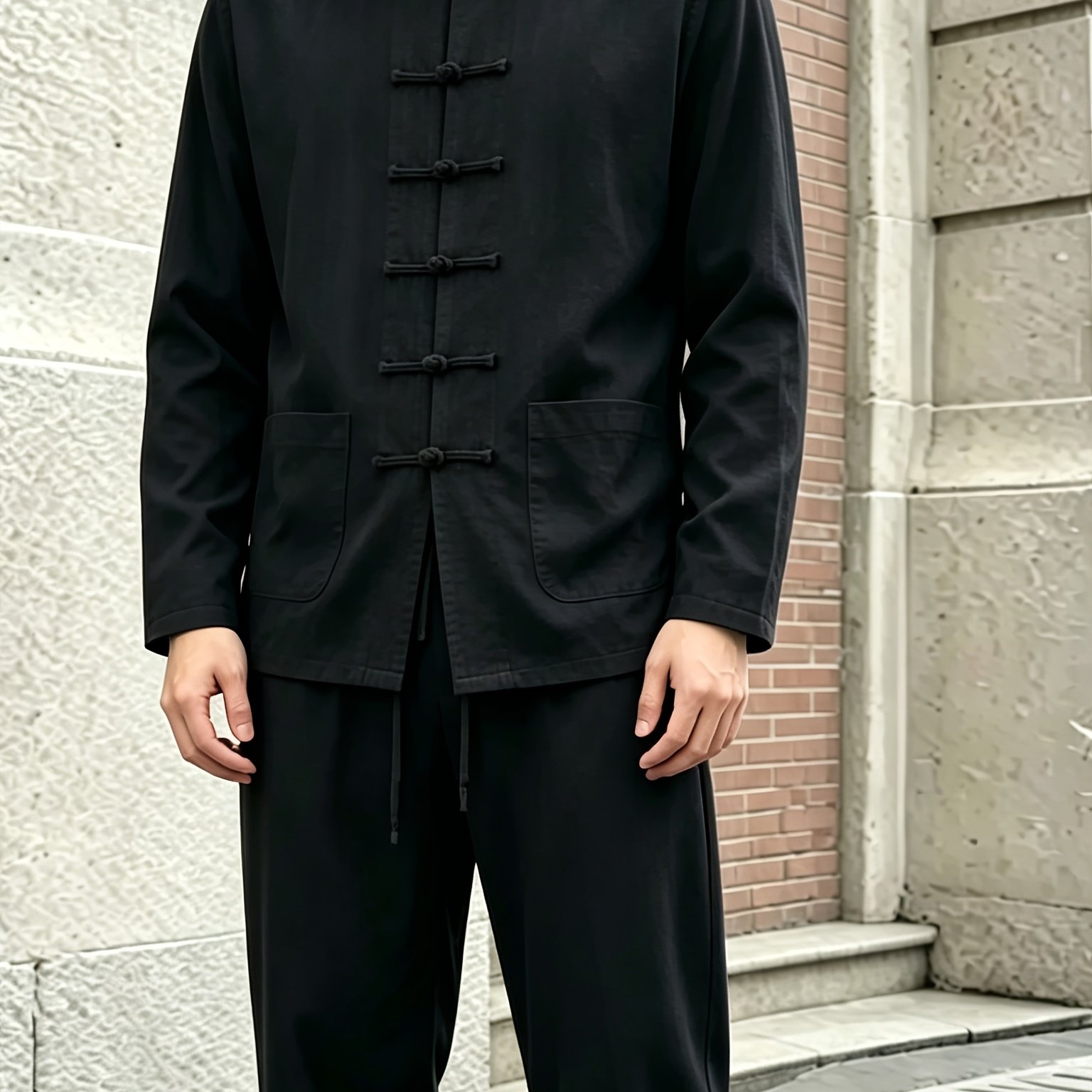 TEMU A 2pcs Set Of Men'-color Linen Tang Suit With Collar For Spring And Autumn, Featuring A Lightweight, Breathable, And Comfortable Long-sleeve