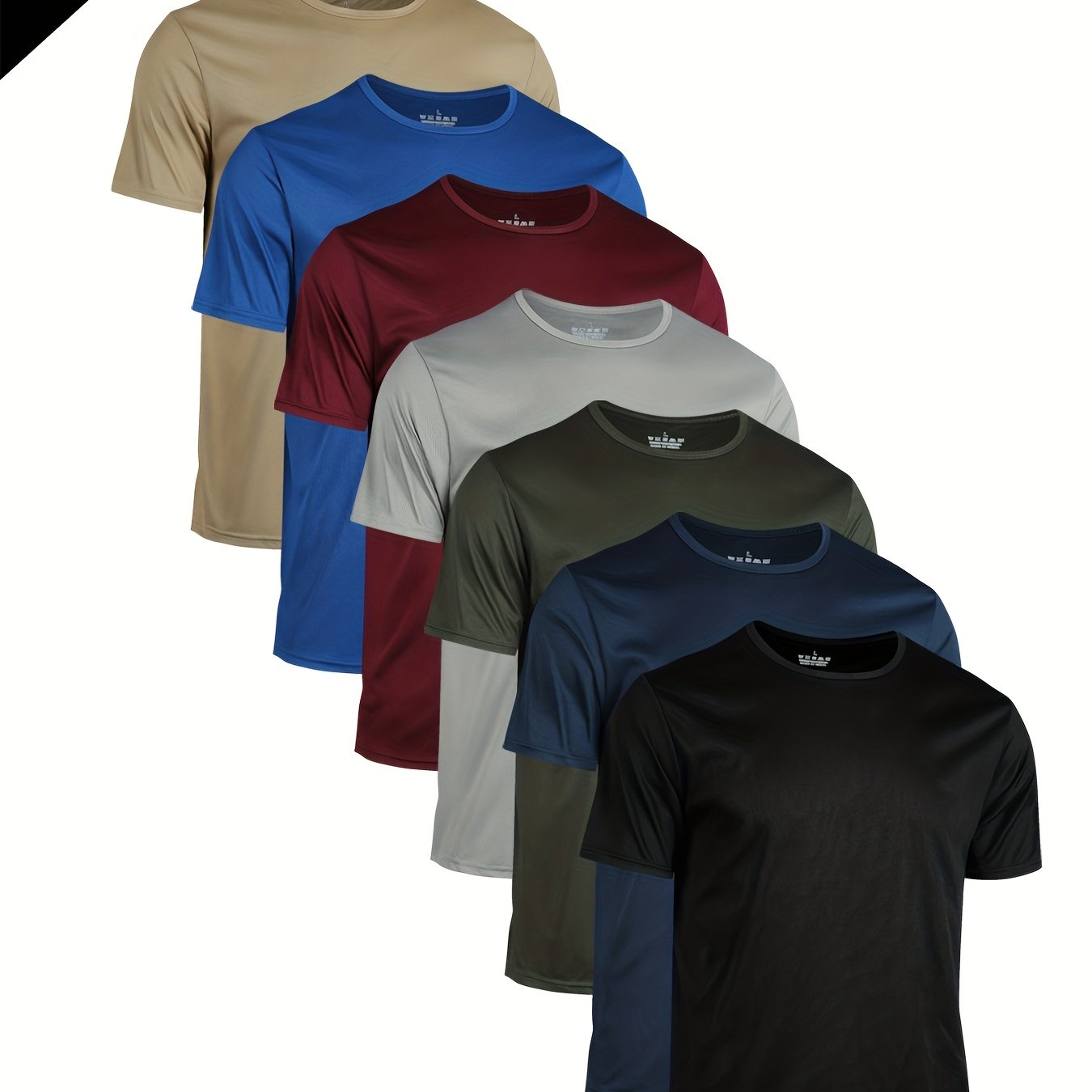TEMU 7-pc Men' Quick-dry, Lightweight, Solid Color Short Sleeve Crew Neck T-shirts - Ideal For Summer Sports, Training, Fitness, And Gym Wear With