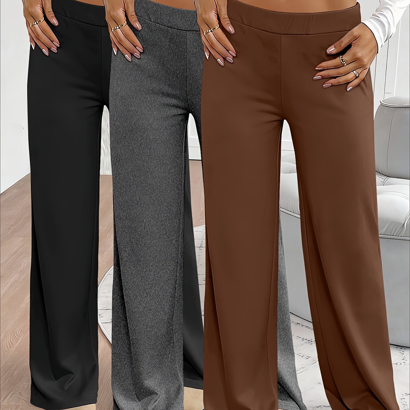 TEMU Set Of 3 Women's Casual Long Pants, Perfect For , Machine Washable, Featuring A Stylish And , Exquisite , Durable Fabric, And Soft Material, A