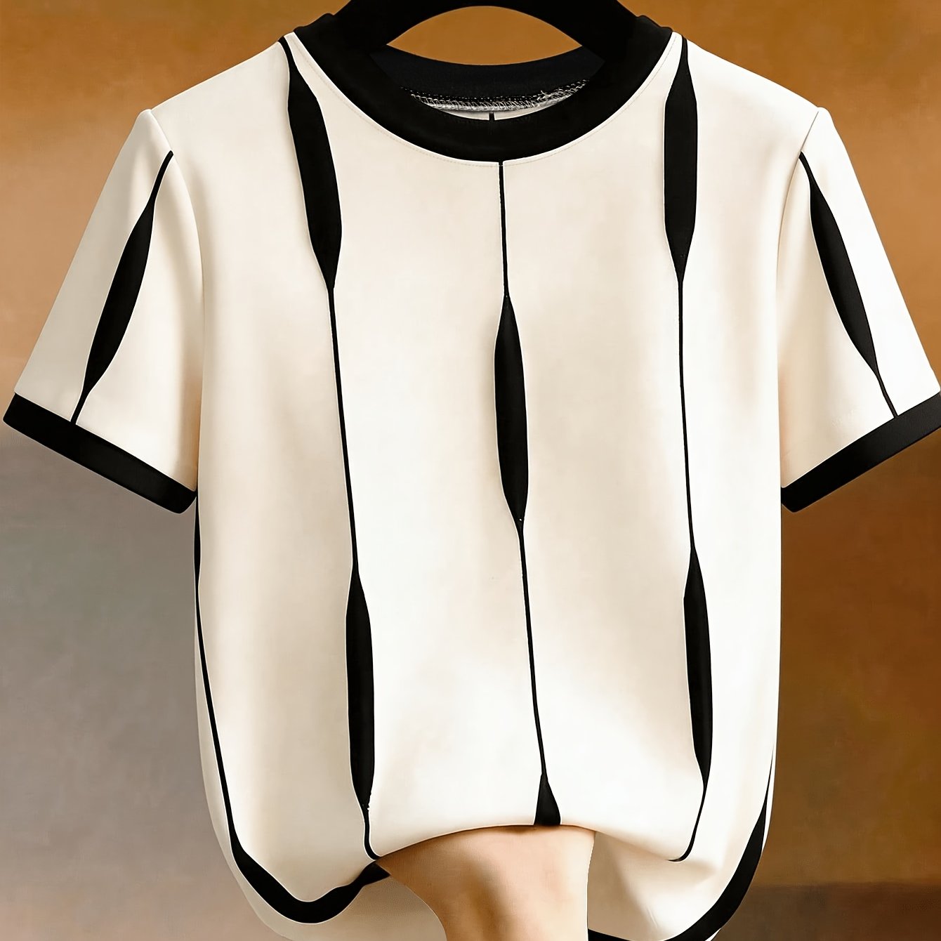 TEMU Women's Summer Striped Round Neck T-shirt - Color-block Short Sleeve -compatible Top | Non- Machine Washable Suitable For Casual & -casual Wear,