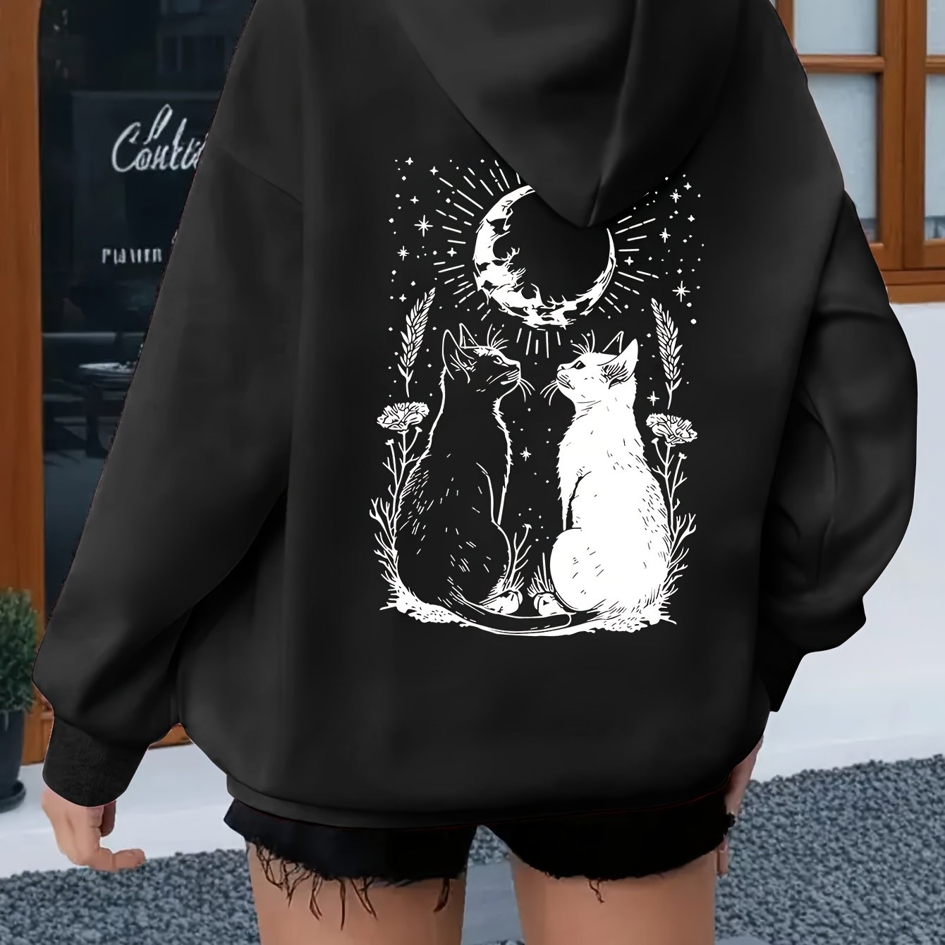 TEMU Pull à capuche confortable et décontracté pour femmes grande taille, de chatons, manches longues, col rond, légèrement élastique, lavable en