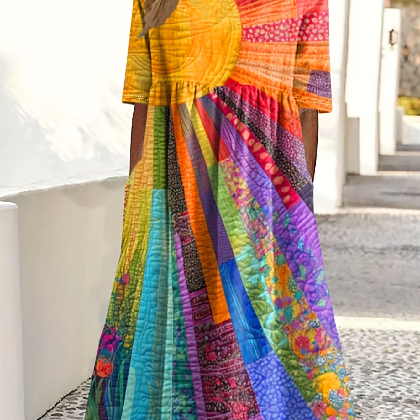Image of Summer Fashion Sunflower New Versatile Casual Going Out Shopping Short-sleeved Elegant Dress