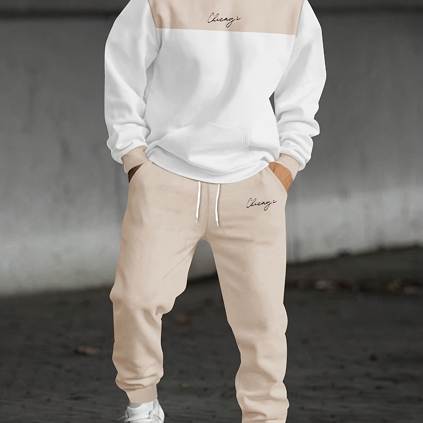 E-shop Herren Herbst-Winter Lockerer Letter Print Kapuzenanzug Zweiteiler