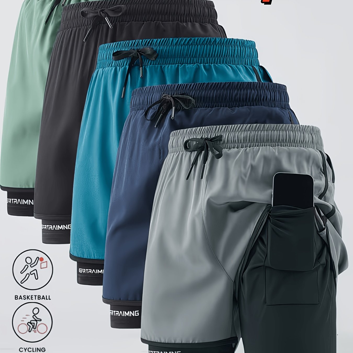 TEMU 5pcs Men's Casual Sports Shorts, Lightweight And Breathable For Summer, Quick-drying And Sweat-wicking, Skin-friendly, Smooth, And Non-sticky