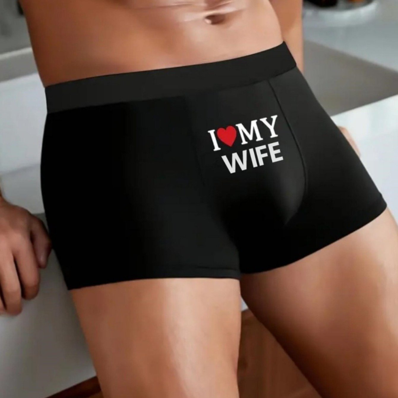 TEMU 1pc Fun Heart Print Men&;s Boxer Briefs - And Style - Black With Red Heart Print - Stretchy Lightweight Fabric, Ideal For Daily Wear And Special
