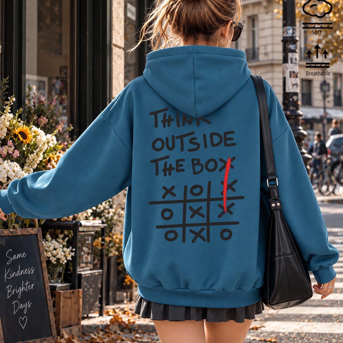 Image of Autumn Women's Fashionable Loose Drop-shoulder Hoodie With Black 'for ' Text And -toe Print, Casual Pocket Drawstring Pullover Jacket