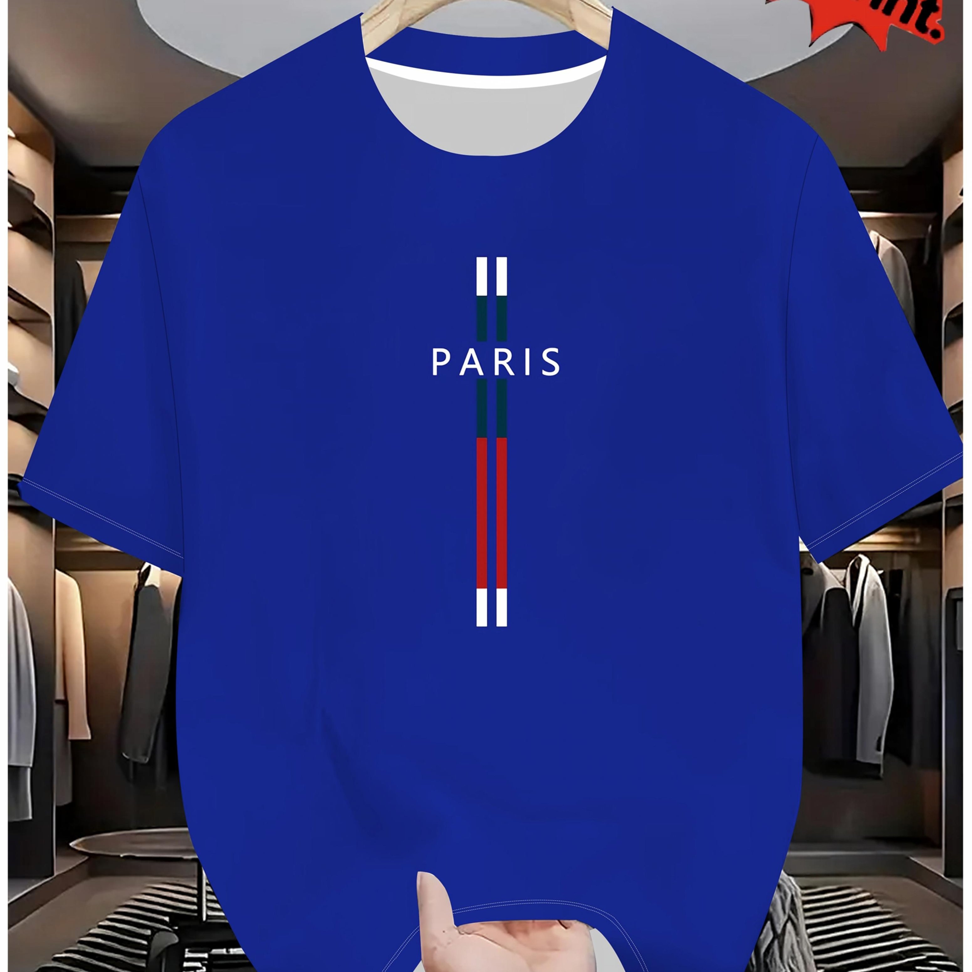 TEMU [print Design â Not Textured//sequins/flat Print T-shirt, No Additions/white Sheer] Plus Size Men's Summer Casual T-shirt, Paris Pattern, Round