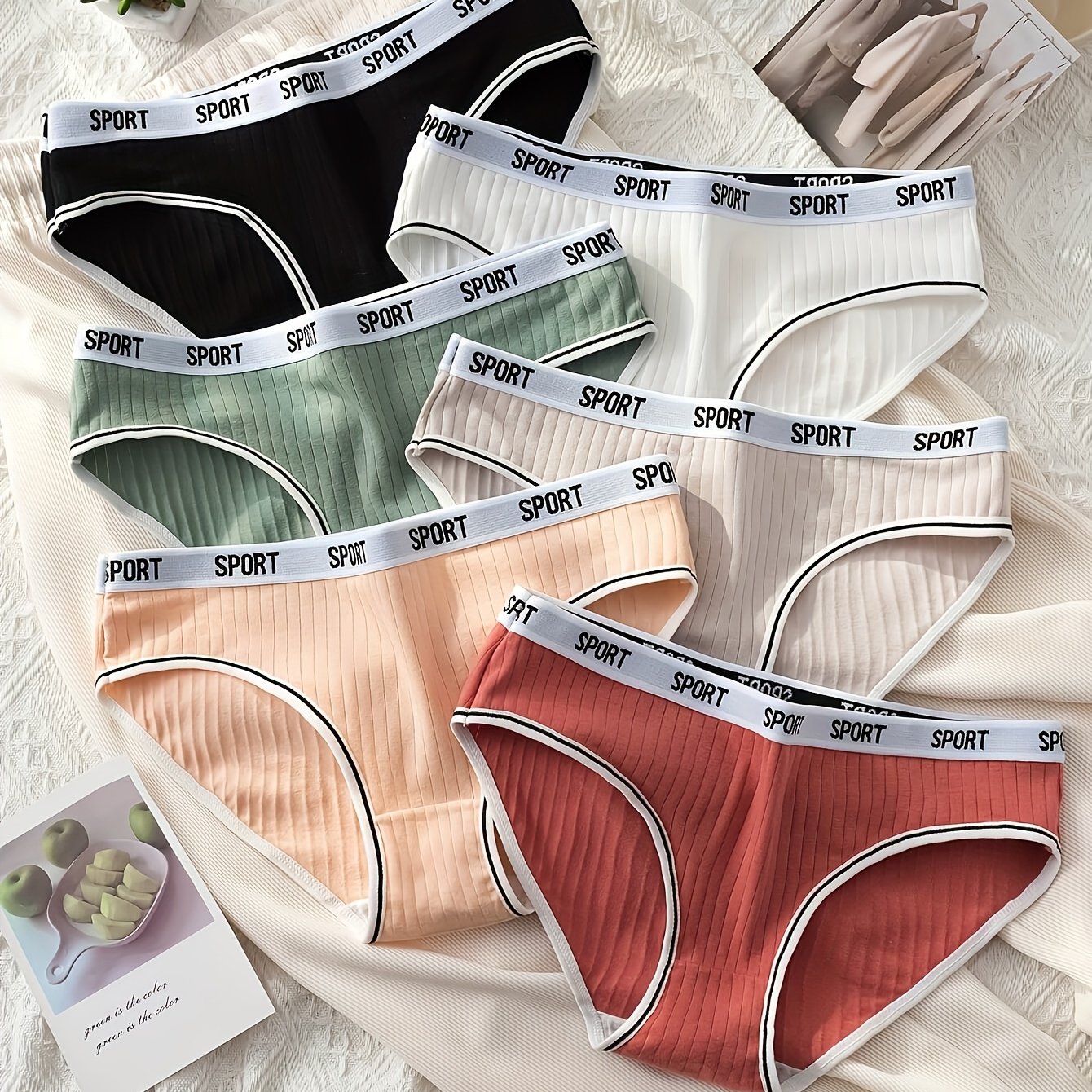 Random 6-strip Mixed Colors Women' Panties, English Belt Athletic Letter Women's Underwear