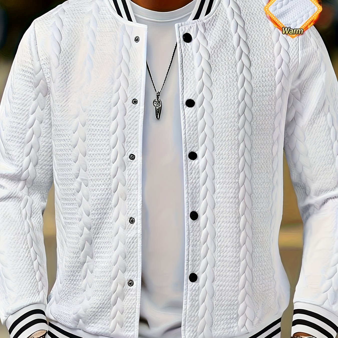 E-shop Herren-Modejacke, Herbst/Winter Freizeitjacke aus Weizenähren-Jacquard-Stoff mit Kontrastrippung langen Ärmeln
