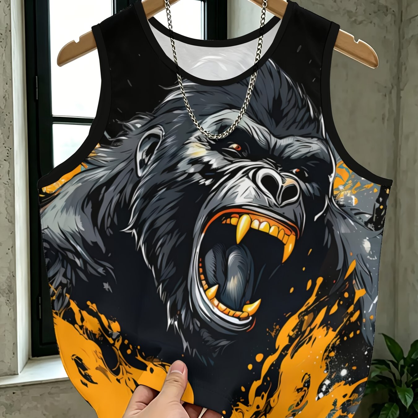TEMU 1pc Men's Breathable Mesh Vest Gorilla Digital Printed, Skin-friendly Versatile Sleeveless Top