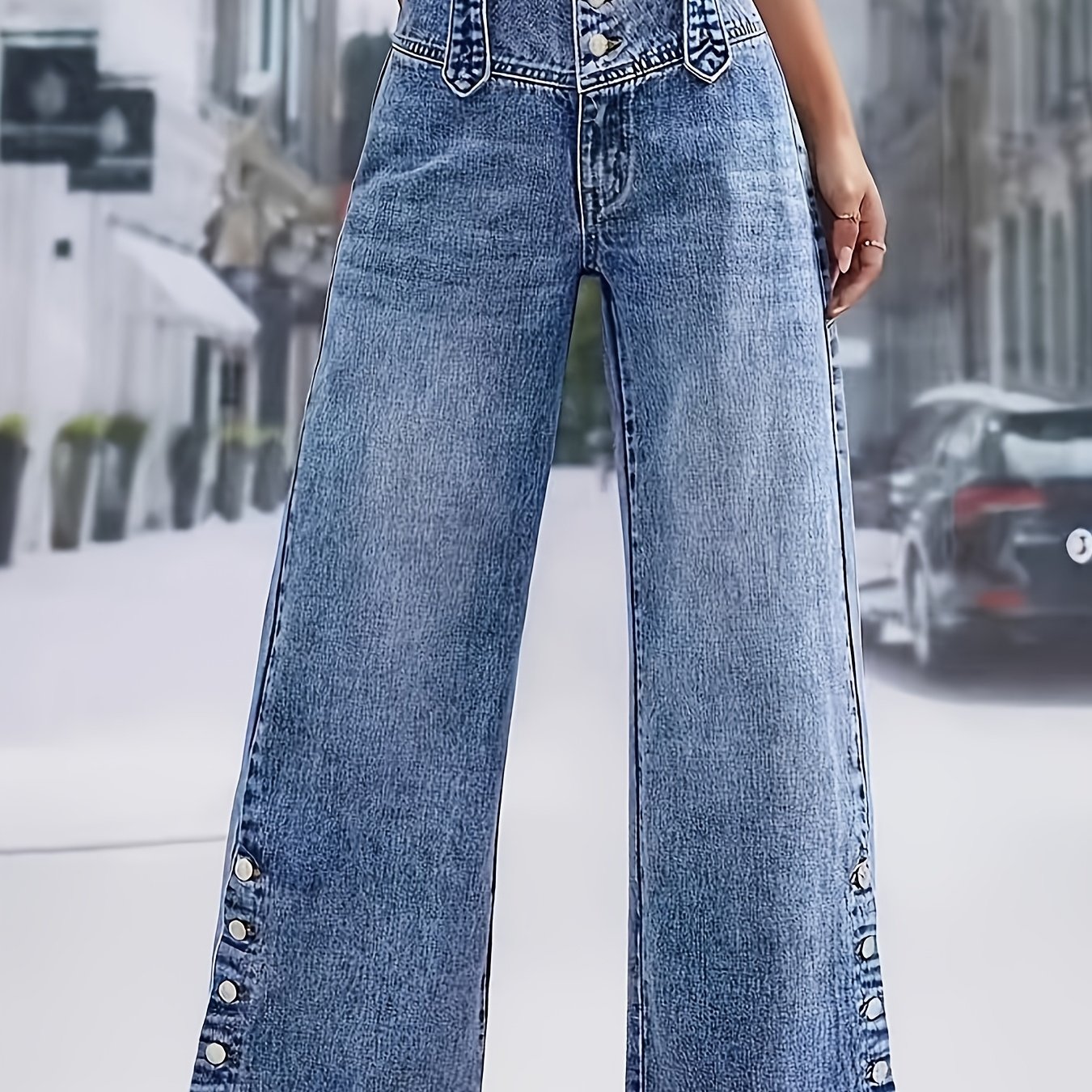 Western Retro Straight Button-fly High-waist Women's High-stretch Jeans