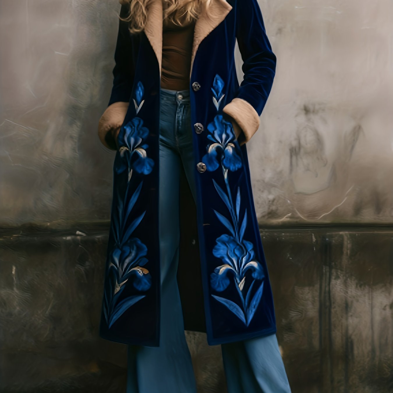 Printed Design Not Textured Ladies' Western Retro Style Autumn And Winter Warm Long-sleeved Retro Printed Jacket Coat - Western Printed Jacket Lapel Coat
