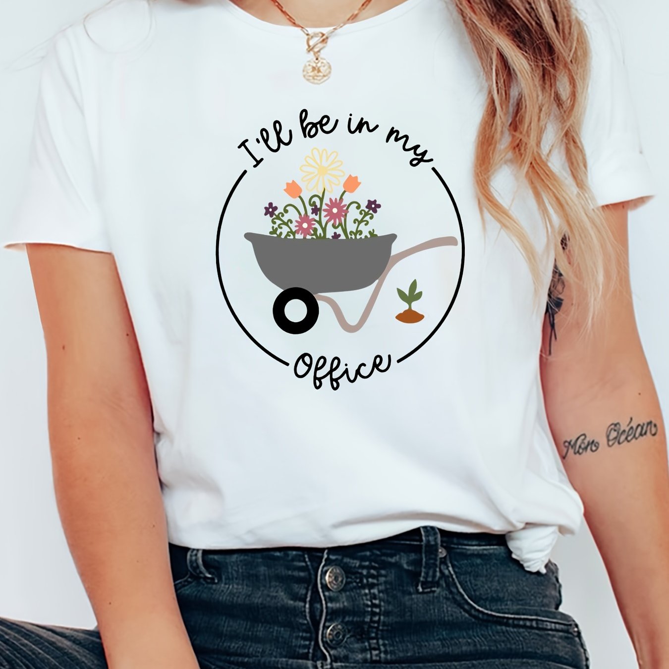 TEMU Women's Casual Loose Summer T-shirt With " " Gardening Wheelbarrow Fit, Soft Fabric For Wear